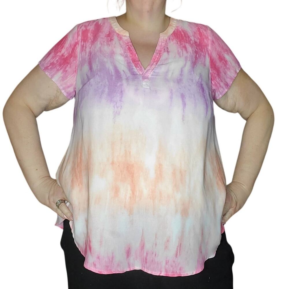 Torrid Georgette Blouse Size 0 (L) Pastel Ombre Flowy Top Easter Romantic Fairy